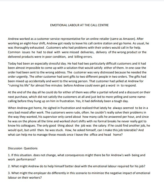 answer in detail? EMOTIONAL LABOUR AT THE CALL