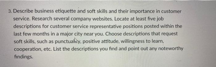 3. Describe business etiquette and soft skills