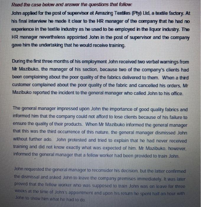 Read the case below and answer the questions that