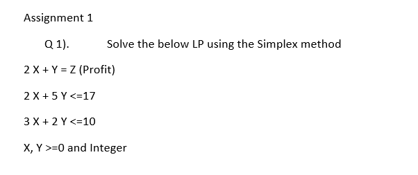 Assignment 1 Q 1). Solve the below LP using the