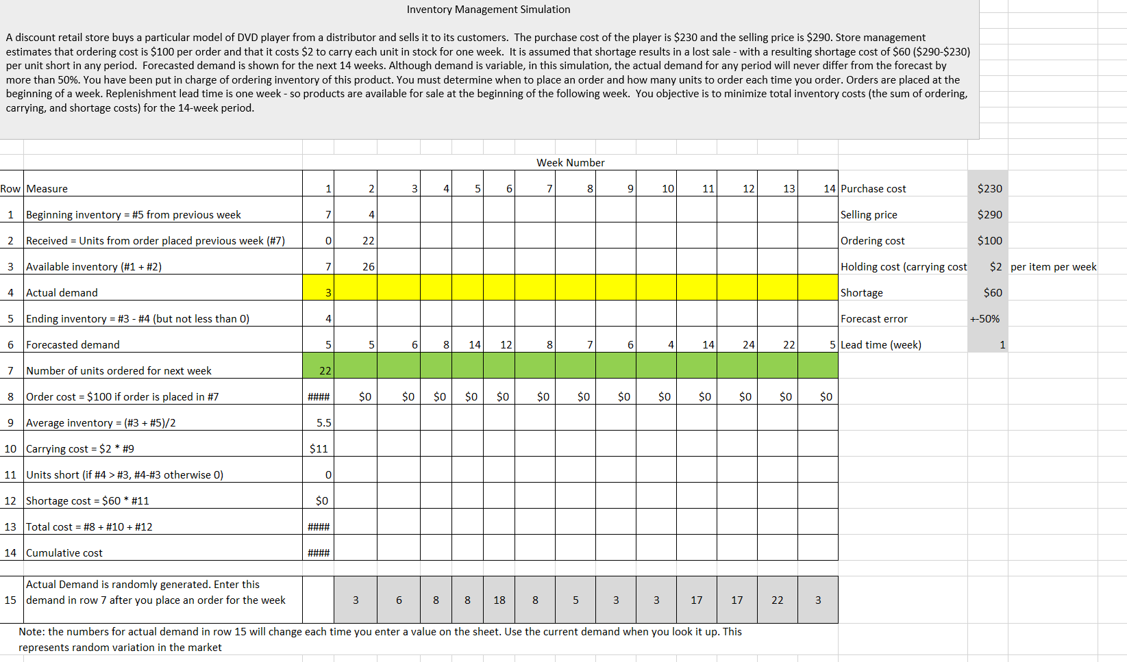Inventory Management Simulation A discount retail