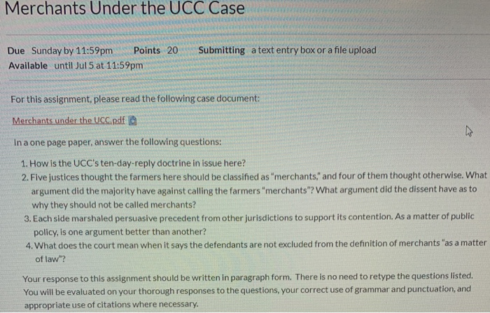 Merchants Under the UCC Case Submitting a text