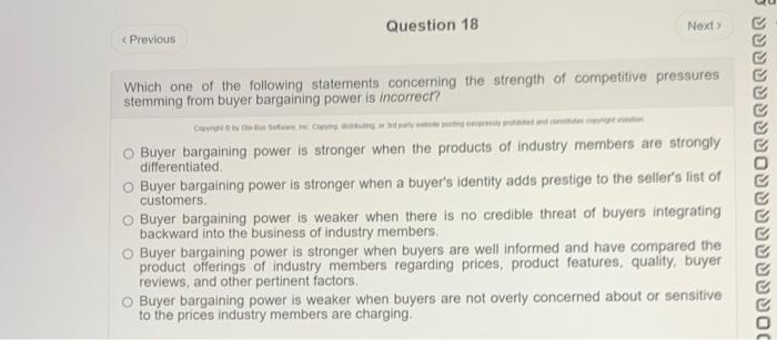 question 18 Question 18 Next > < Previous Which