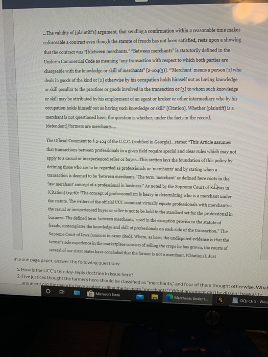 Merchants Under the UCC Case Submitting a text
