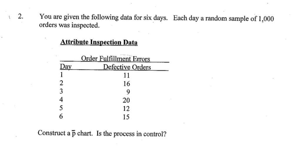 1 2. You are given the following data for six