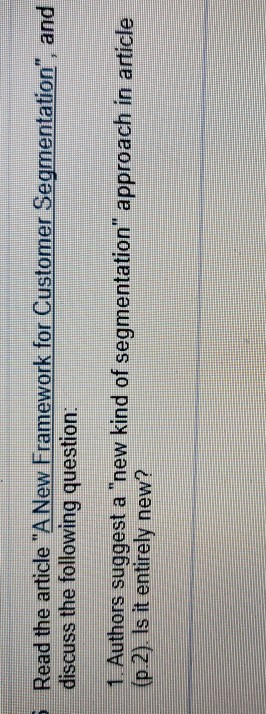 Read the article "A New Framework for Customer