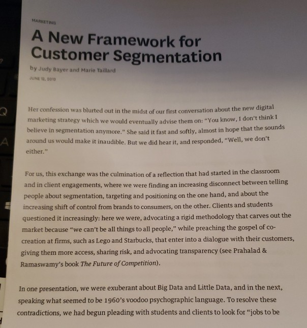 Read the article "A New Framework for Customer