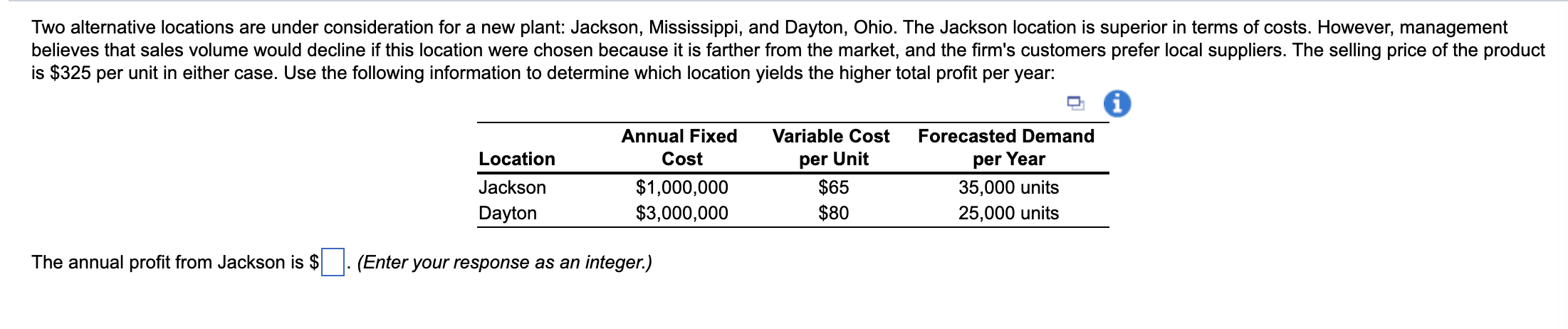 Two alternative locations are under consideration