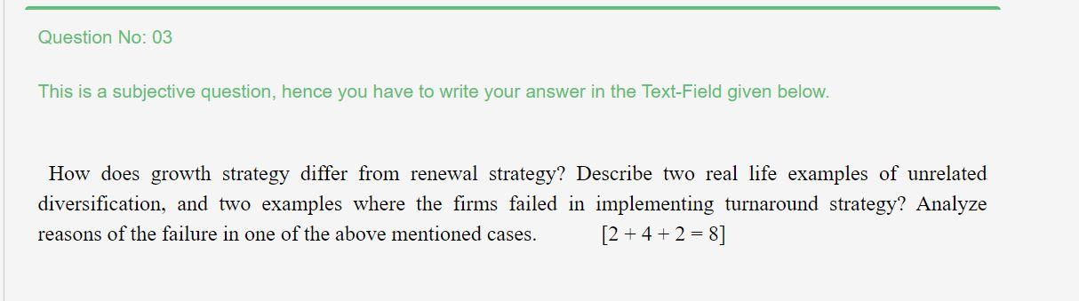 Question No: 03 This is a subjective question,
