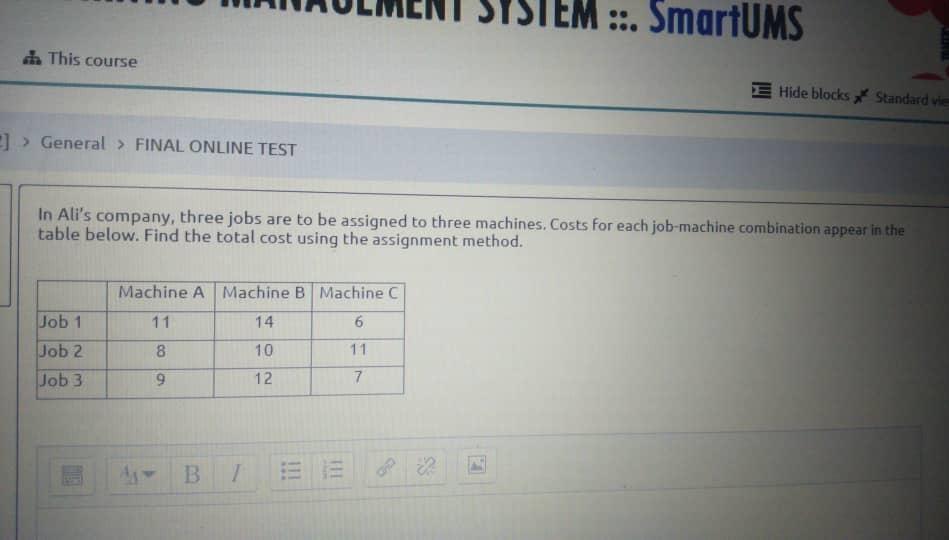This course ]> General > FINAL ONLINE TEST Job 1