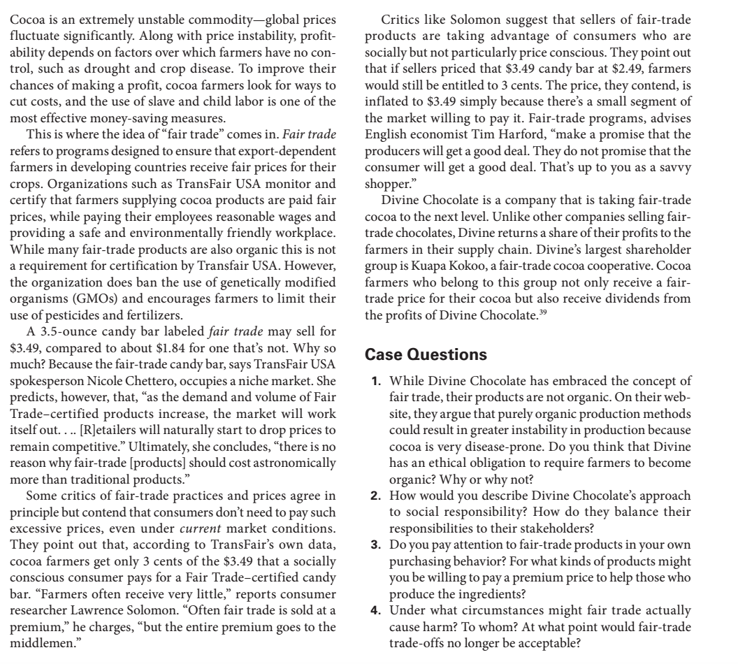 I NEED CASE ANSWER 3 & 4. TY! Cocoa is an