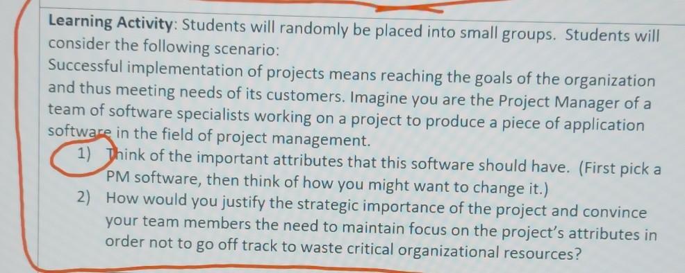 Learning Activity: Students will randomly be