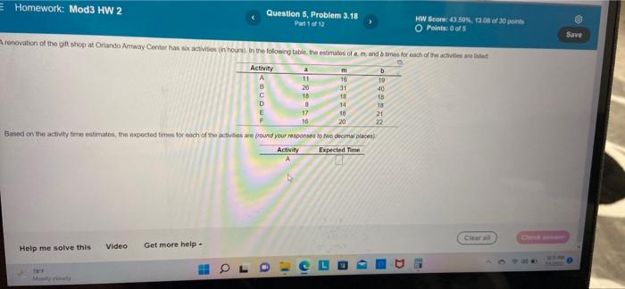 based on the activity time estimate the expected