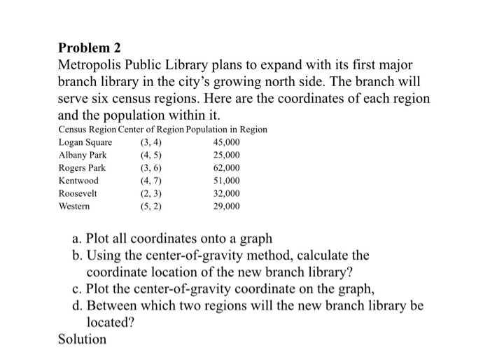 Problem 2 Metropolis Public Library plans to