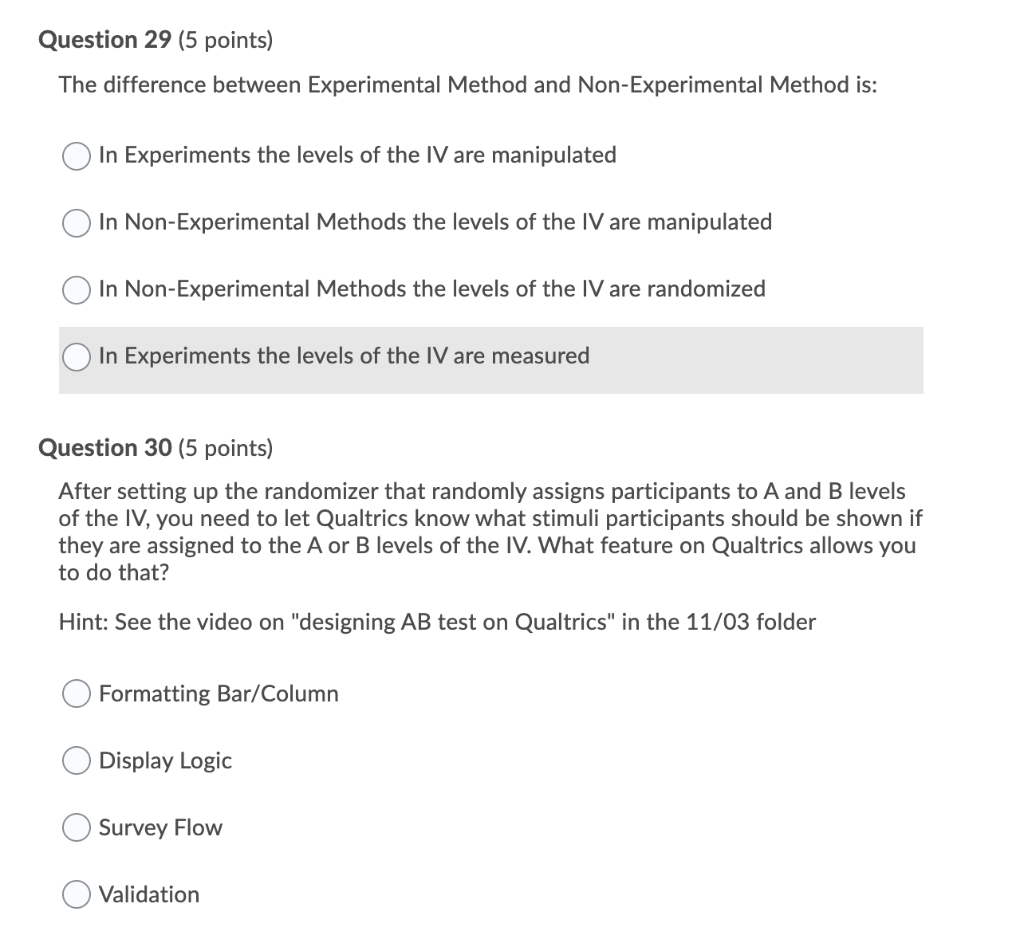 Question 29 (5 points) The difference between