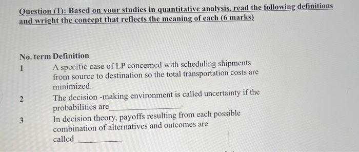 Question (1): Based on your studies in