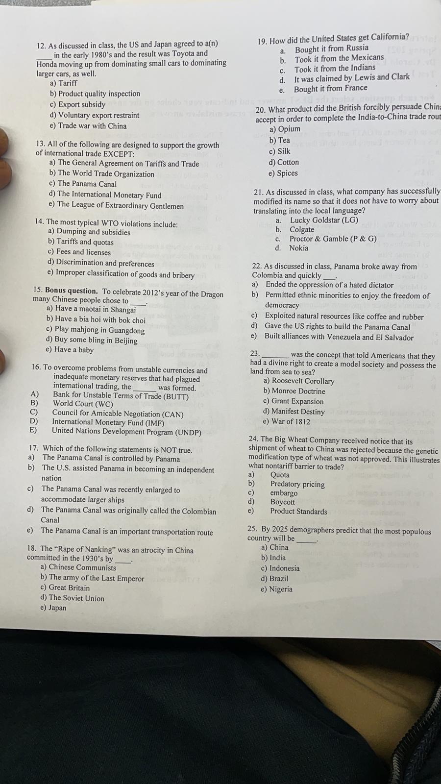 12. As discussed in class, the US and Japan