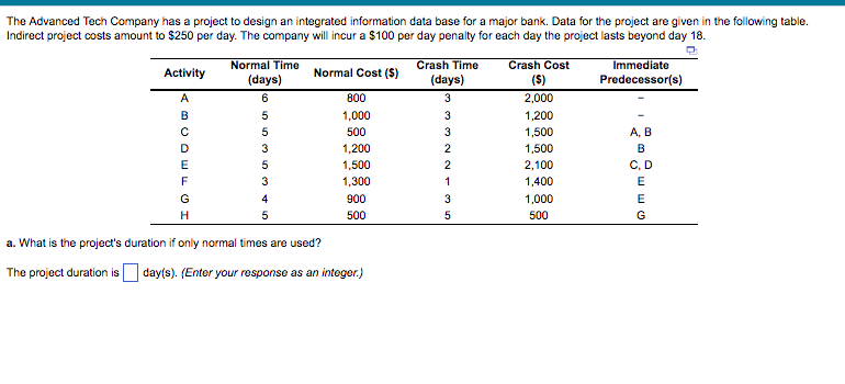 question 11 part a The Advanced Tech Company has