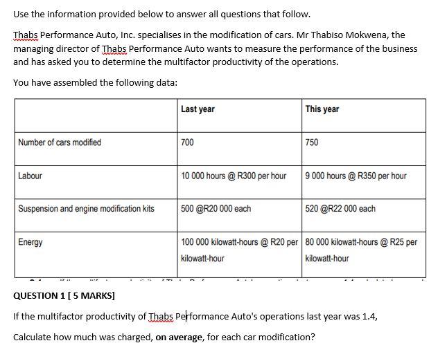 Use the information provided below to answer all