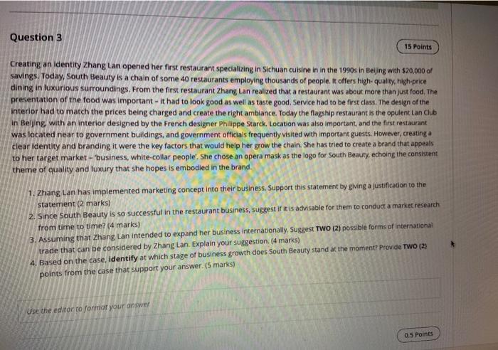 Question 3 15 Points Creating an identity Zhang