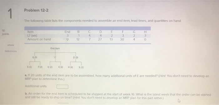 Problem 12-2 1 The following table lists the