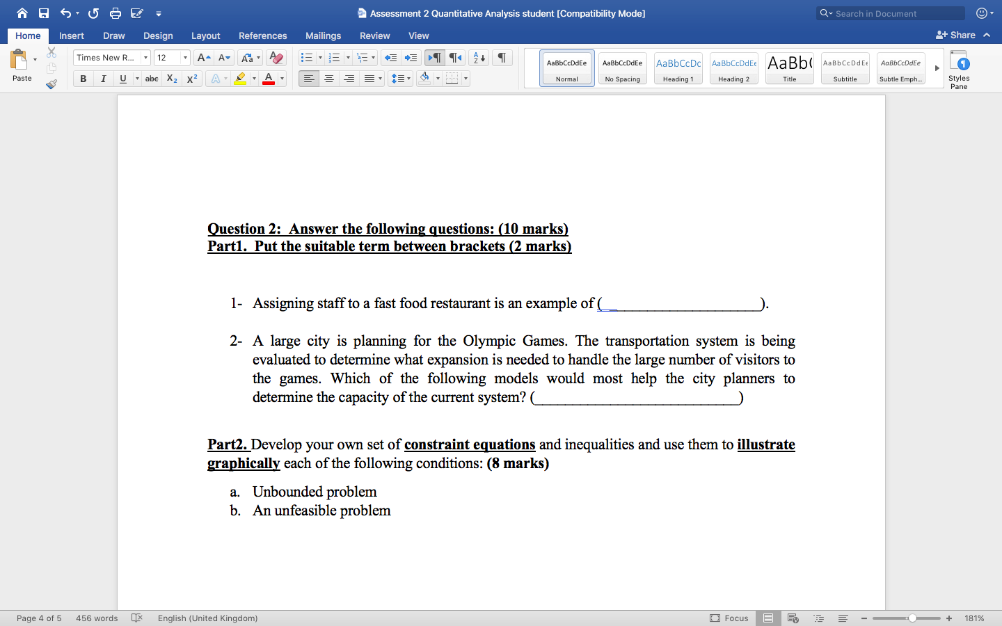 Assessment 2 Quantitative Analysis student