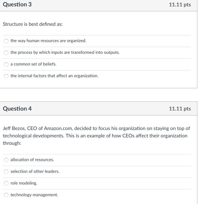 Question 1 11.11 pts The primary difference in