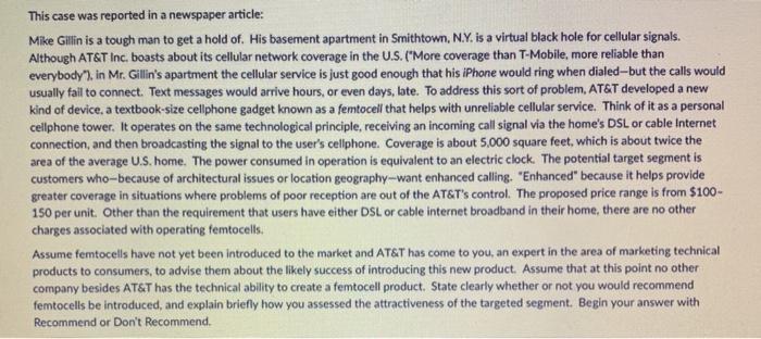 Marketing This case was reported in a newspaper