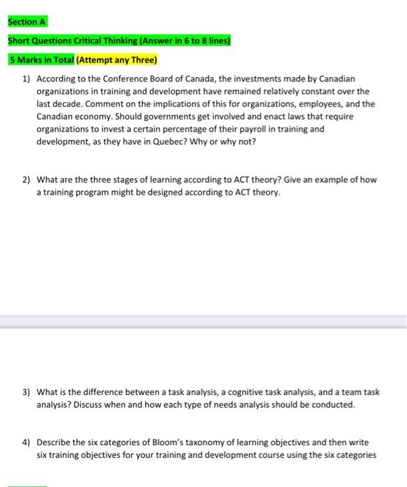 Section A Short Questions Critical Thinking