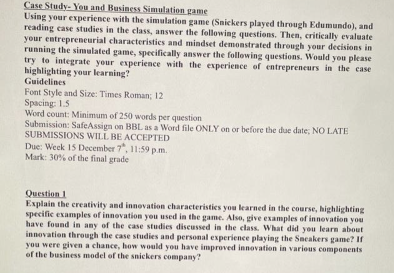 Case Study- You and Business Simulation game