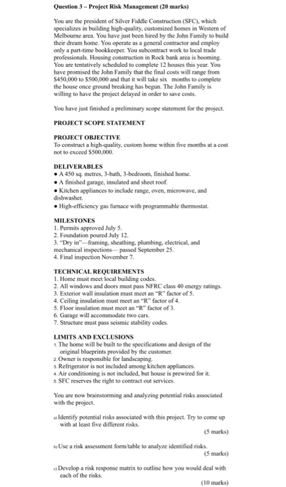 Question 3 - Project Risk Management (20 marks)