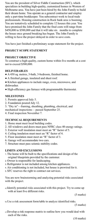 Question 3 - Project Risk Management (20 marks)