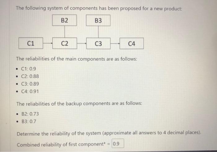 The following system of components has been