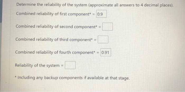 The following system of components has been