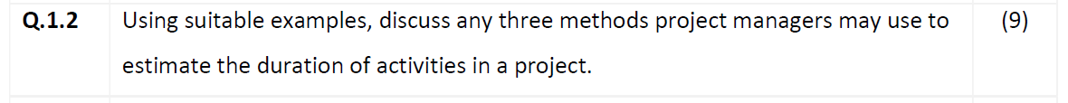 Q.1.2 (9) Using suitable examples, discuss any