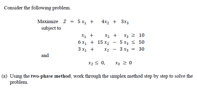 Consider the following problem. Maximize z = 5x1