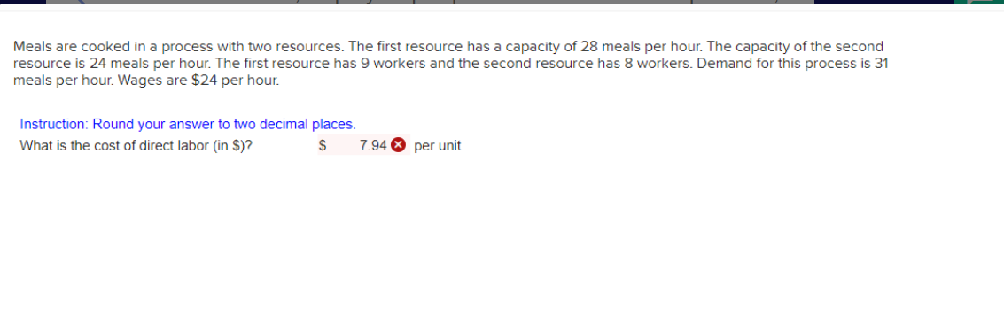 Meals are cooked in a process with two resources.