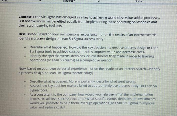 175 word minimum Paragraph Styles Context: Lean