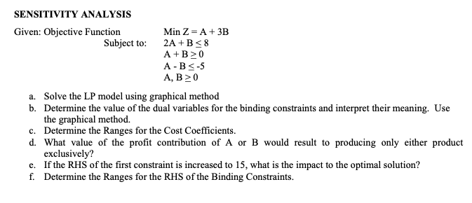 SENSITIVITY ANALYSIS Given: Objective Function