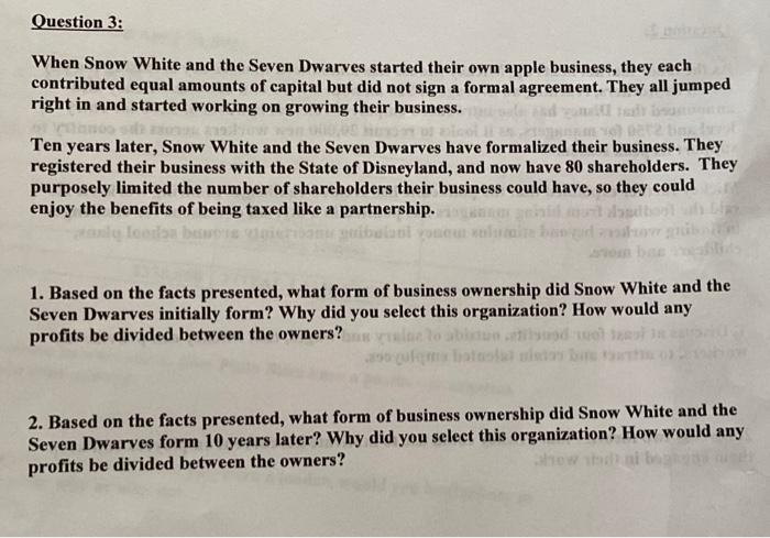 Question 3: When Snow White and the Seven Dwarves