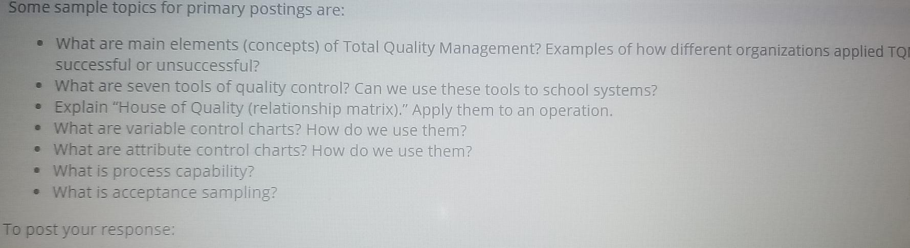 Some sample topics for primary postings are: What