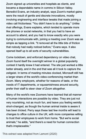 Questions: Applying concepts, explain how Zoom