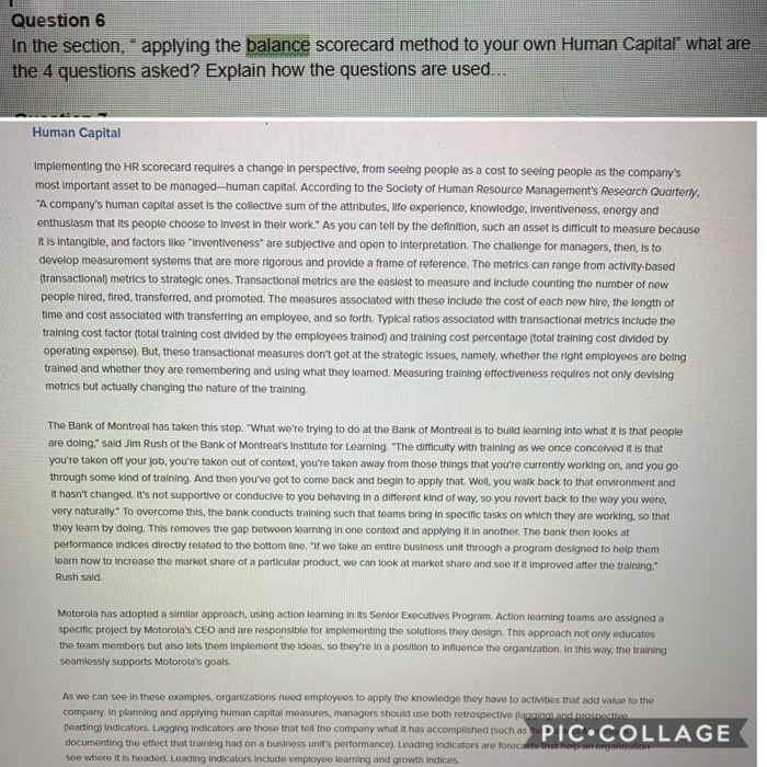 Question 6 In the section," applying the balance