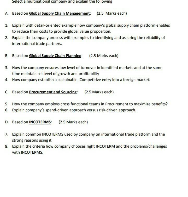 Select a multinational company and explain the