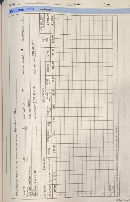 Date Class Problem 12-8 Preparing the Payroll