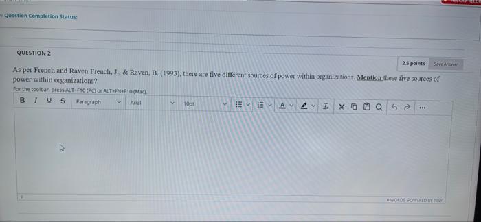 Question Completion Status: QUESTION 2 2.5 points