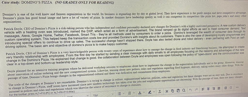 Case study: DOMINO'S PIZZA (NO GRADES ONLY FOR