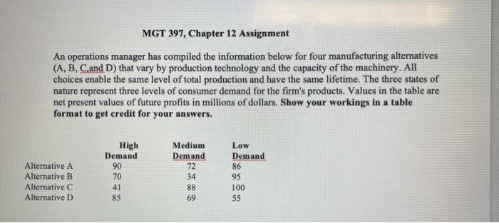 MGT 397, Chapter 12 Assignment An operations