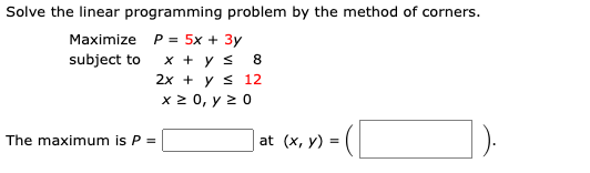 Solve the linear programming problem by the