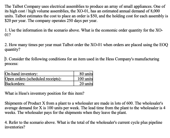 The Talbot Company uses electrical assemblies to